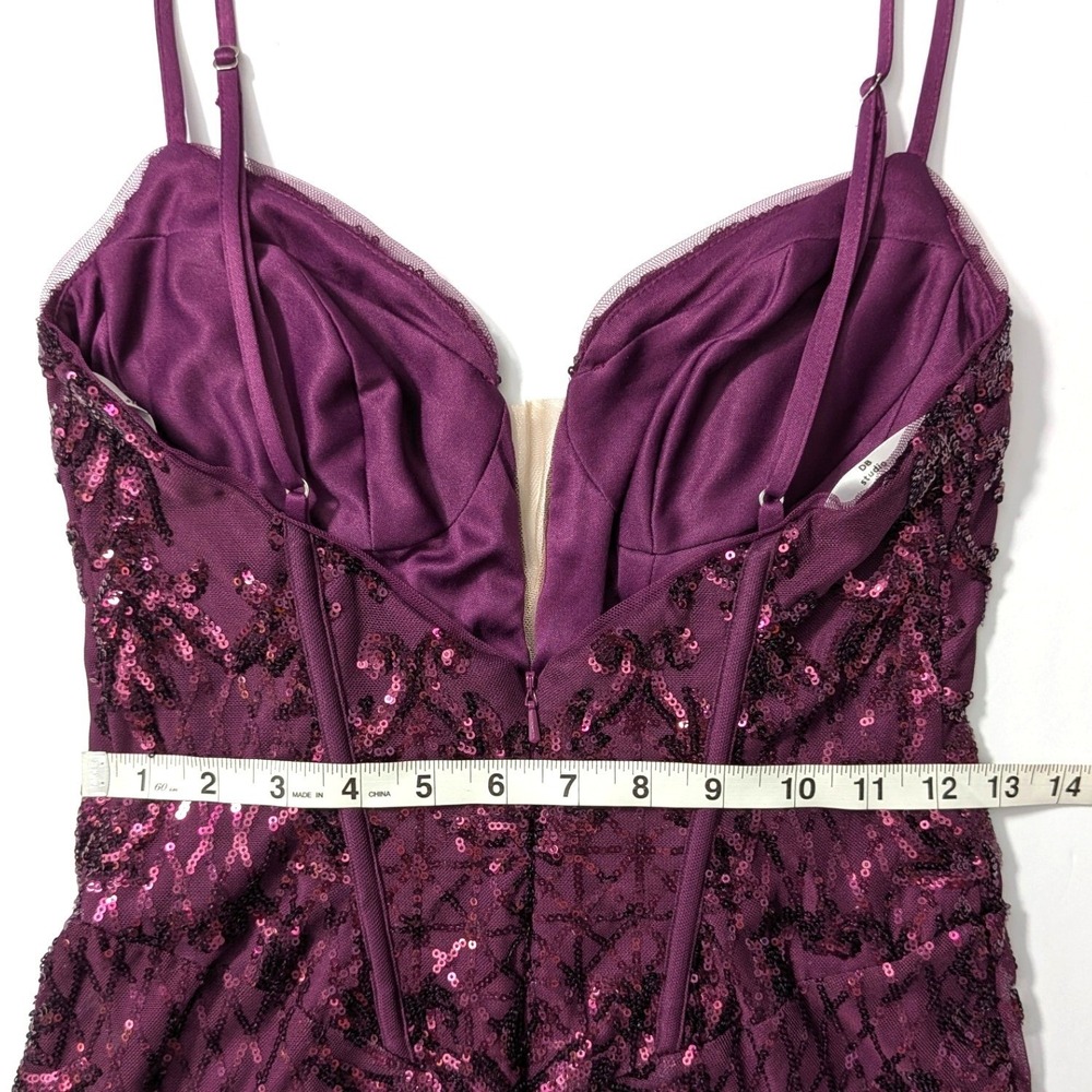DB Studio Short Allover Sequin Illusion Plunge Mini Dress Sz 4 Purple NWT - Picture 12 of 14